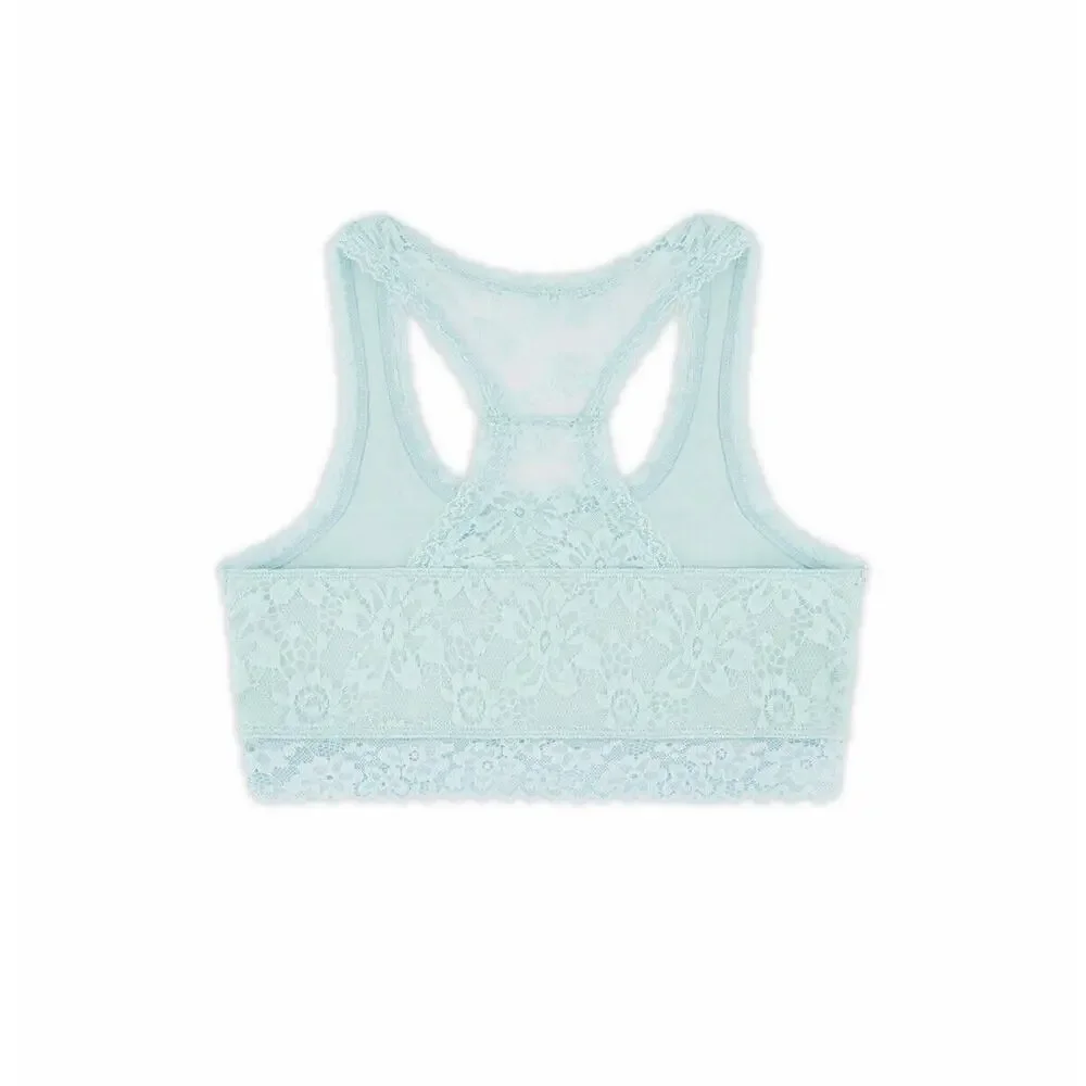 Justice Mint Green Aqua Full Coverage Racerback Floral Lace Bralette Size 30